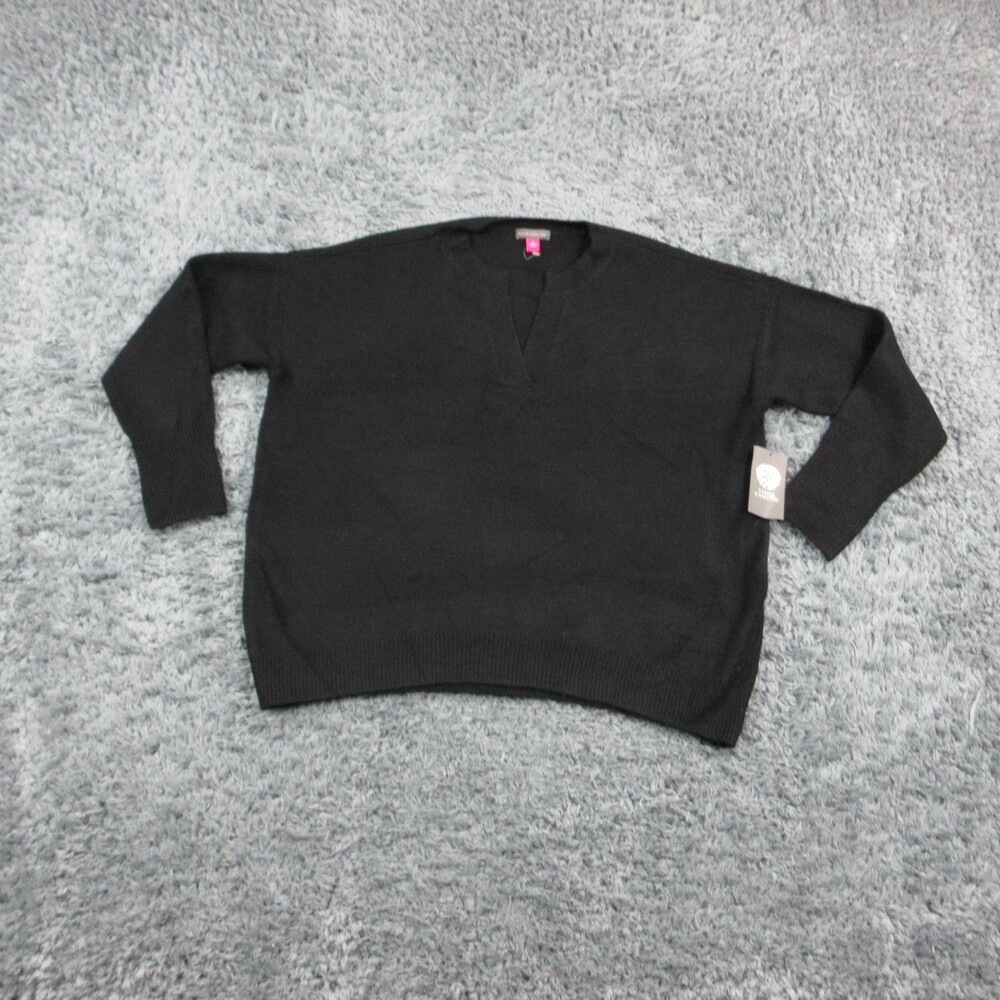 Vince Camuto Sweater Pullover Womens S Black V-Neck Tight-Knit Relaxed Fit NWT